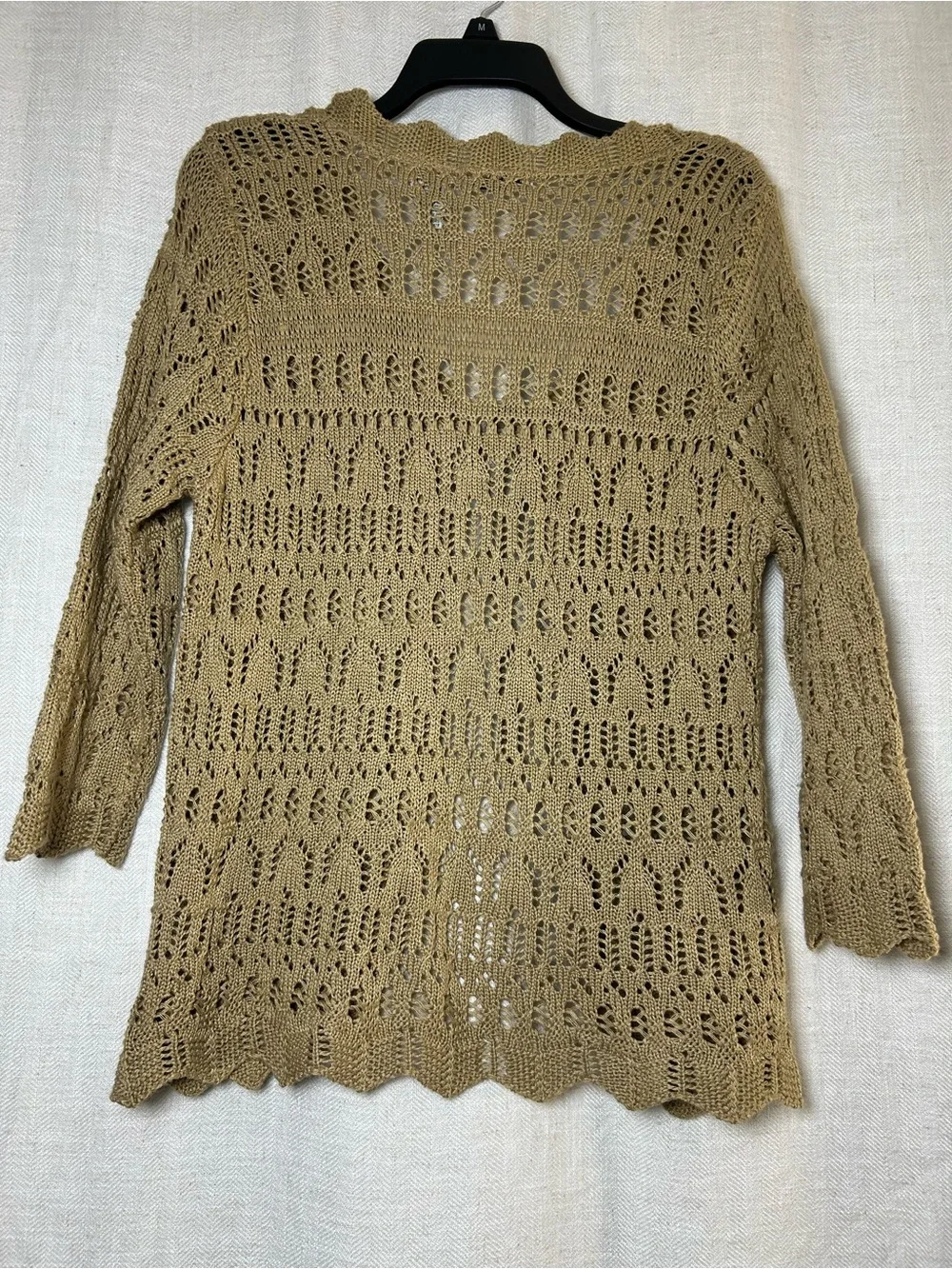 Vintage White Stag Crochet Knit Cardigan Sweater Womens L Large Tan Boho - Picture 2 of 3